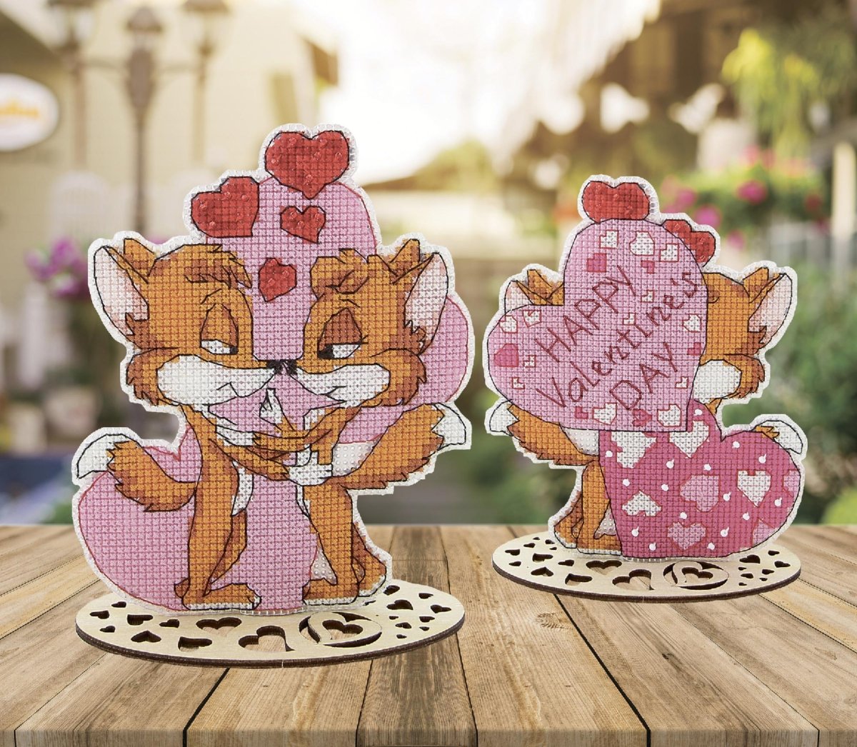 Foxes Valentine's Day gift cross stitch kit by Crystal Art.